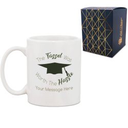 Personalised Printed Graduation Mug with 'The Tassel was worth the Hassle' Design, Personalise with Any Name or Message