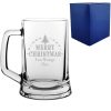 Personalised Engraved Novelty Christmas Beer Mug with Merry Christmas Tree Design, Customise with Any Name or Message