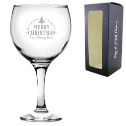 Personalised Engraved Novelty Christmas Gin Balloon Cocktail Glass with Merry Christmas Tree Design, Customise with Any Name or Message
