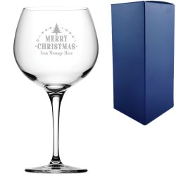 Personalised Engraved Novelty Christmas Crystal Gin Balloon with Merry Christmas Tree Design, Customise with Any Name or Message