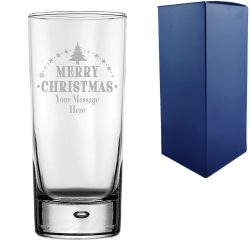 Personalised Engraved Novelty Christmas Bubble Hiball Tumbler Glass with Merry Christmas Tree Design, Customise with Any Name or Message