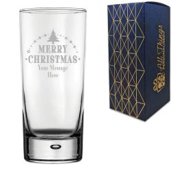Personalised Engraved Novelty Christmas Bubble Hiball Tumbler Glass with Merry Christmas Tree Design, Customise with Any Name or Message