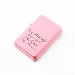 Engraved Matt Pink Painted Lighter, Add Any Comes with Message, Metal Tin Gift Box