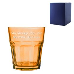 Engraved 305ml Orange Coloured Water Glass with Gift Box