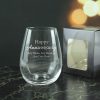 Engraved Happy Anniversary Stemless Wine Glass, Any Message, 15oz Bordeaux, Handwritten Design