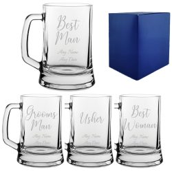 Engraved Wedding Guest Tankard, Grooms Man or Any Text, 16oz, Handwritten Font