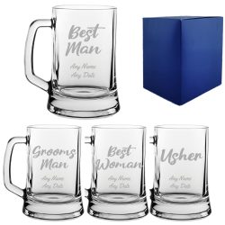 Engraved Wedding Guest Tankard, Grooms Man or Any Text, 16oz, Script Font
