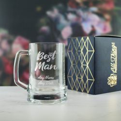 Engraved Wedding Guest Tankard, Grooms Man or Any Text, 16oz, Script Font