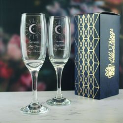 Engraved Wedding Champagne Set, Celestial, Any Message, 7.5oz/221ml