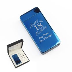 Engraved Electric Arc Lighter, Blue, Happy 18th Birthday, Gift Boxed