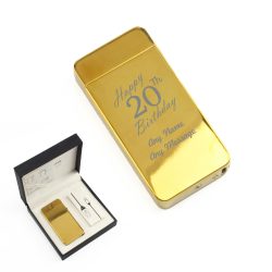 Engraved Electric Arc Lighter, Gold, Happy 20th Birthday, Gift Boxed
