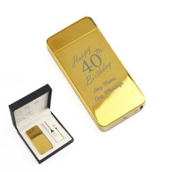 Engraved Electric Arc Lighter, Gold, Happy 40th Birthday, Gift Boxed