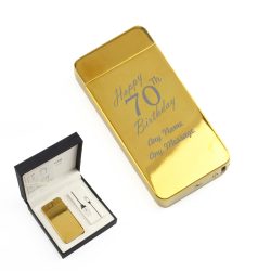 Engraved Electric Arc Lighter, Gold, Happy 70th Birthday, Gift Boxed