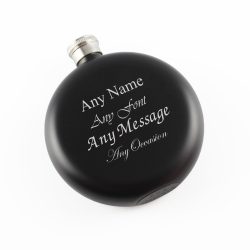 Engraved 5oz Round Black Hip Flask Any Message Engraved In The UK