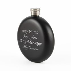 Engraved 5oz Round Black Hip Flask Any Message Engraved In The UK