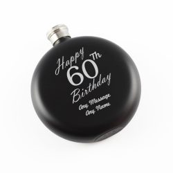 Engraved 5oz Round Black Hip Flask Happy 60th Birthday
