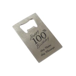 Engraved Portable Wallet Card Bottle Opener Steel Happy 100th Birthday