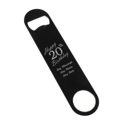 Engraved Large Black Steel Bar Blade Bottle Opener Happy 20th Birthday