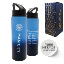 Official Printed Metal Manchester City Bottle, Personalise Any Message, Gift Boxed