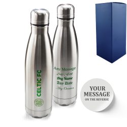 Official Printed Celtic Thermal Bottle Silver, Personalise Any Message, Gift Boxed