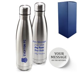Official Printed Everton Thermal Bottle Silver, Personalise Any Message, Gift Boxed