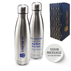 Official Printed Everton Thermal Bottle Silver, Personalise Any Message, Gift Boxed