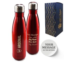 Official Printed Arsenal Thermal Bottle Painted, Personalise Any Message, Gift Boxed