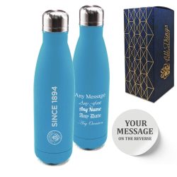 Official Printed Manchester City Thermal Bottle Painted, Personalise Any Message, Gift Boxed
