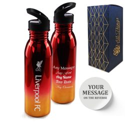Official Printed Liverpool Metallic Water Bottle, Personalise Any Message, Gift Boxed