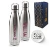 Official Printed Aston Villa Thermal Bottle Silver, Personalise Any Name, Gift Boxed