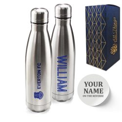 Official Printed Everton Thermal Bottle Silver, Personalise Any Name, Gift Boxed