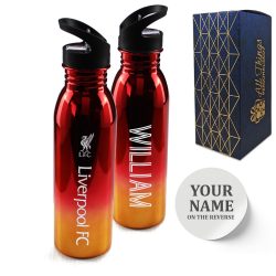 Official Printed Liverpool Metallic Water Bottle, Personalise Any Name, Gift Boxed