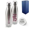 Official Printed Aston Villa Thermal Bottle Silver, Personalise Name and Number, Gift Boxed
