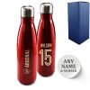 Official Printed Arsenal Thermal Bottle Painted, Personalise Name and Number, Gift Boxed