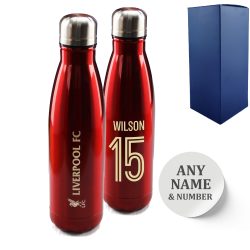 Official Printed Liverpool Thermal Bottle Painted, Personalise Name and Number, Gift Boxed