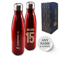 Official Printed Liverpool Thermal Bottle Painted, Personalise Name and Number, Gift Boxed