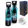 Official Printed Manchester City Metallic Water Bottle, Personalise Name and Number, Gift Boxed