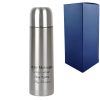 Printed Silver Thermos Flask, Personalise Any Message, 500ml Bottle, Gift Boxed