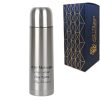 Printed Silver Thermos Flask, Personalise Any Message, 500ml Bottle, Gift Boxed
