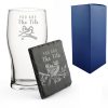 Engraved Pint Glass and Slate Coaster Set, You Are The Birds, Gift Boxed