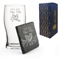 Engraved Pint Glass and Slate Coaster Set, You Are The Birds, Gift Boxed