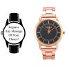 Engraved Gold Metal Strap and Black Face Watch