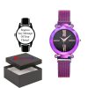 Personalised Engraved Watch Star Sky Rhinestone Dial Purple Mesh Strap With Black Face