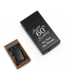 Engraved Jet Gas Lighter Black Happy 60th Birthday Gift Boxed