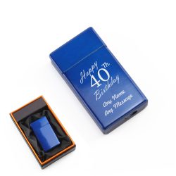 Engraved Jet Gas Lighter Blue Happy 40th Birthday Gift Boxed
