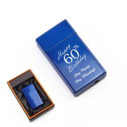 Engraved Jet Gas Lighter Blue Happy 60th Birthday Gift Boxed