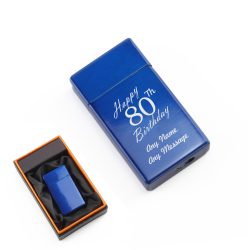 Engraved Jet Gas Lighter Blue Happy 80th Birthday Gift Boxed