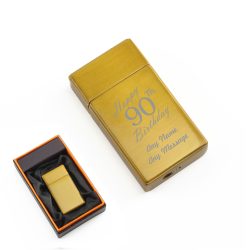 Engraved Jet Gas Lighter Gold Happy 90th Birthday Gift Boxed