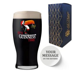 Official Christmas Toucan Guinness Pint Glass, Engraved with Any Message, Gift Boxed