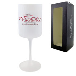 Printed Frosted Wine Glass with Happy Valentines Design